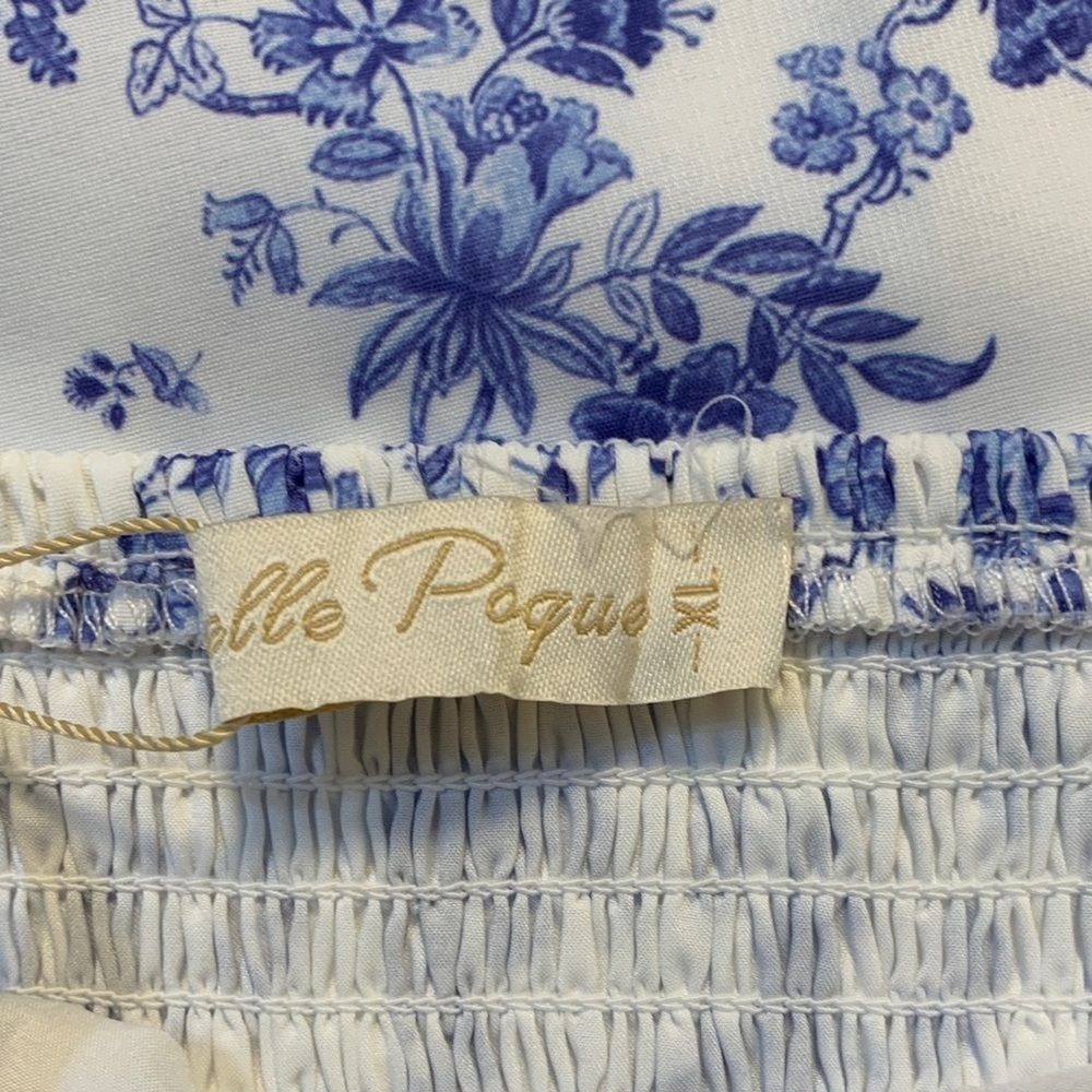 Belle Poque Midi Dress Womens XL Blue White Floral Ruffle‎ Smocked Back NWT - Picture 8 of 11